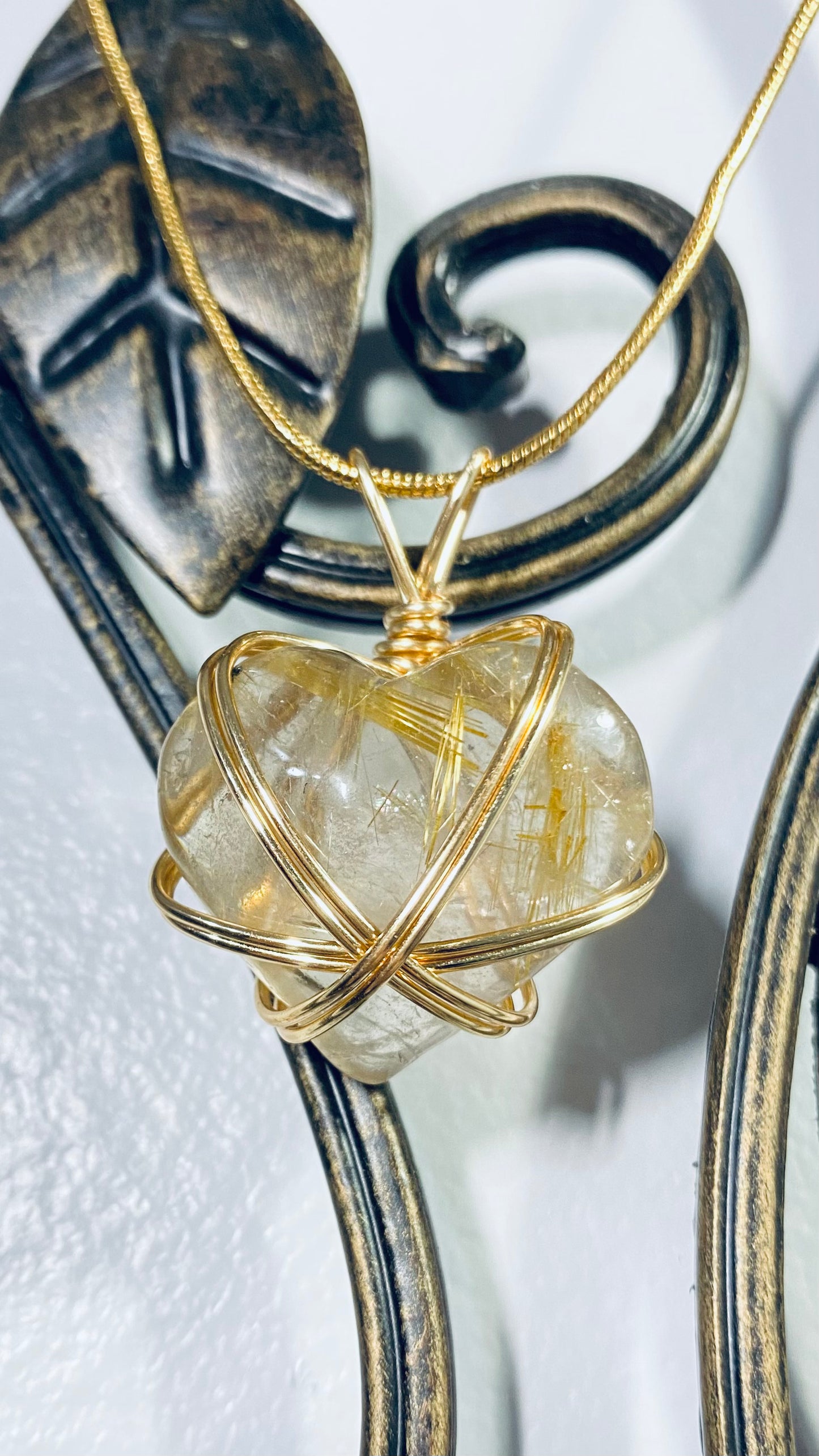 Golden Rutilated Quartz Heart Pendant